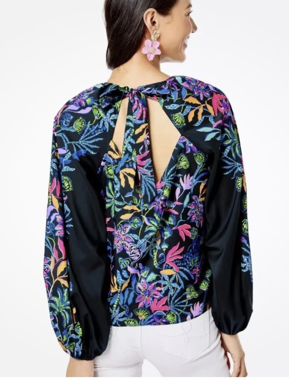 Lilly Pulitzer Top Imani Long Sleeve Paradise Glow Blouse Womens Medium